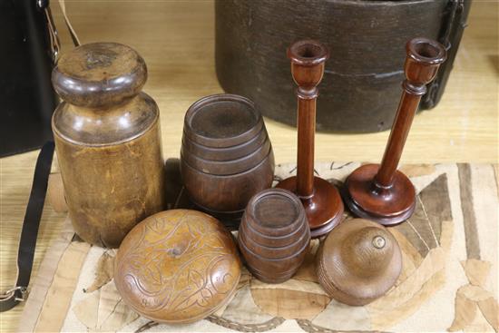 A steamed Bentwood container and mixed treen